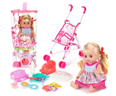 010096 Set papusa vinil cu functii cu carucior