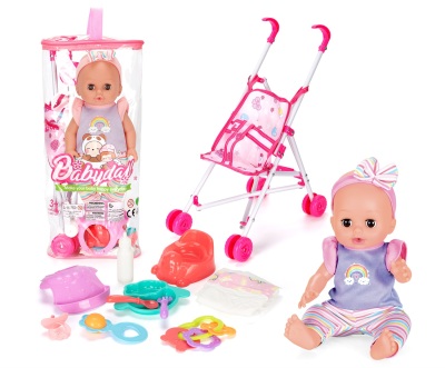 010094 Set papusa vinil cu functii cu carucior