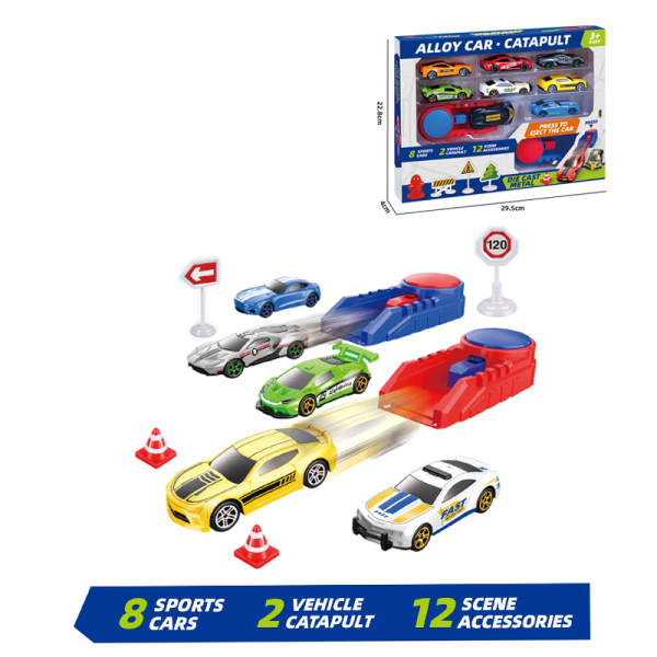 004797 Set masini 1:64 metal cu catapult