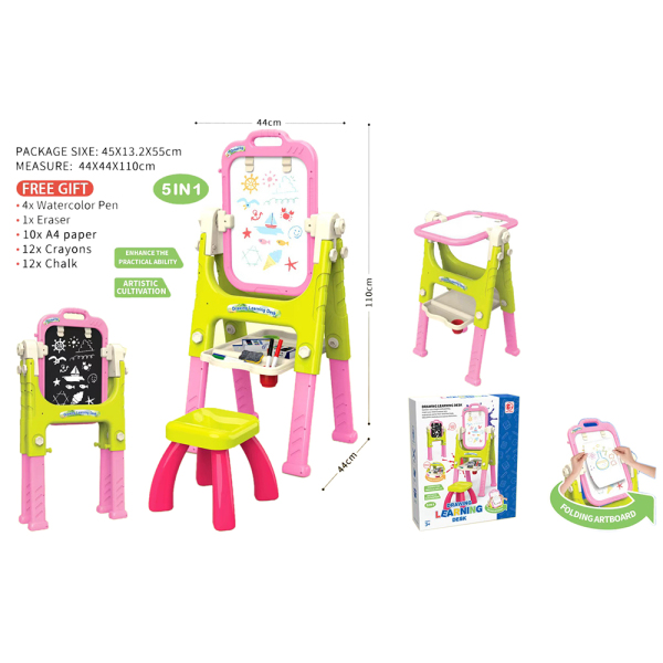 007999 Tabla magnetica 5in1 cu accesori - roz/verde