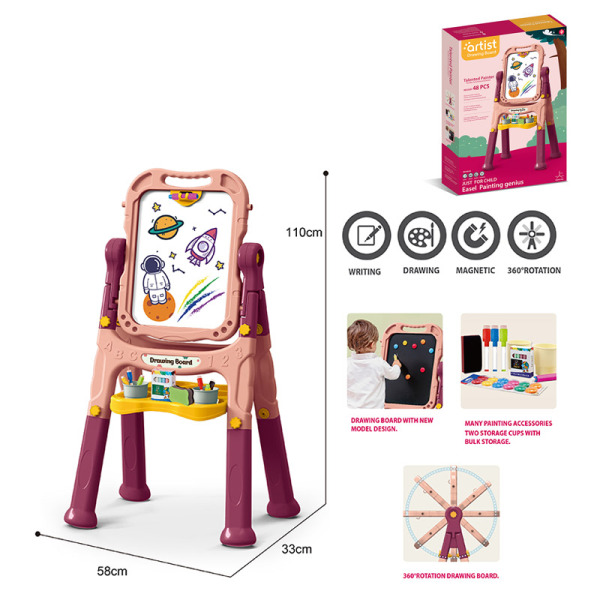 008001 Tabla magnetica 2in1 cu accesori - roz