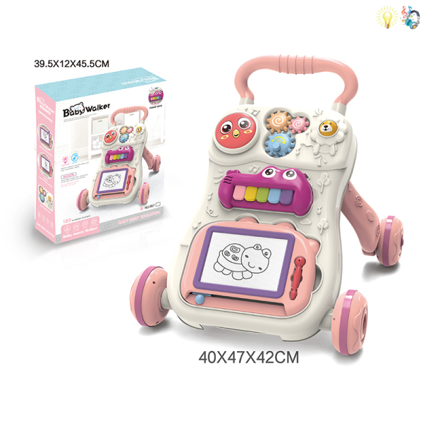 010349 Carucior interactiv cu muzica si lumina - roz