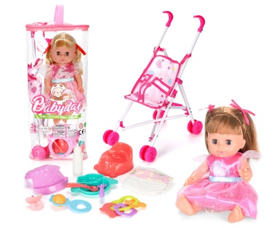 010095 Set papusa vinil cu functii cu carucior